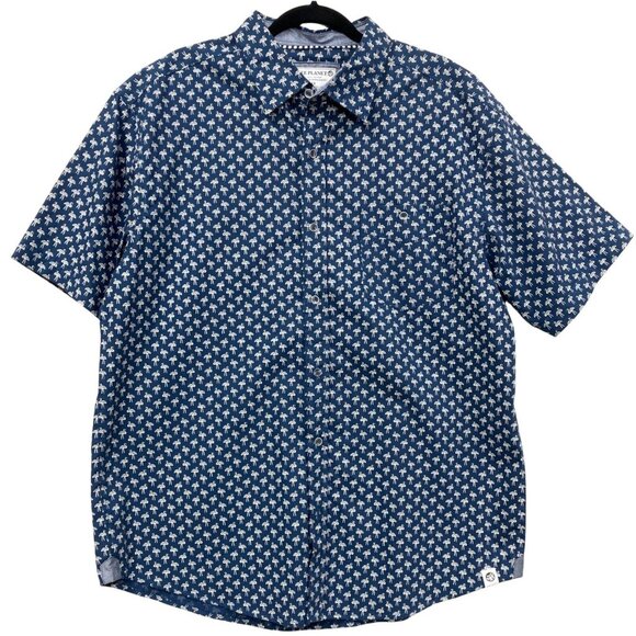 Free Planet Mens Cotton Casual Shirt, Size 1X, Navy Blue White‎ Flamingos Pocket - Picture 1 of 8